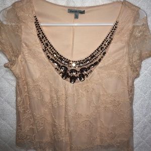 Blush Lace Crop Blouse